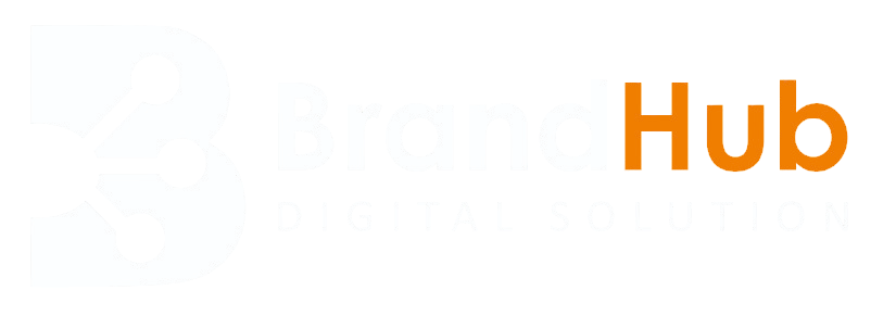 Brand Hub Digital Solution logo featuring a modern B with network nodes symbolising digital marketing, IT solutions and online business services